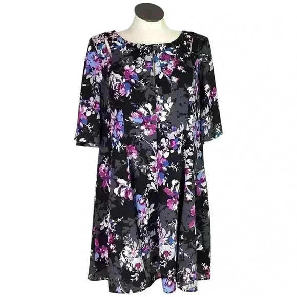 Torrid Mini Dress Womens 18 Black Floral Georgette Flutter Sleeve Lined - Picture 1 of 9